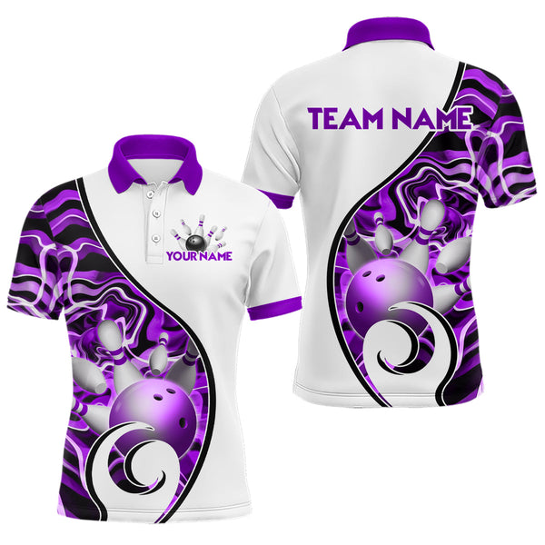 Maxcorners Custom Bowling Team Polo Shirts for Men - Personalized Abstract Bowling Jersey | Purrple LM0611