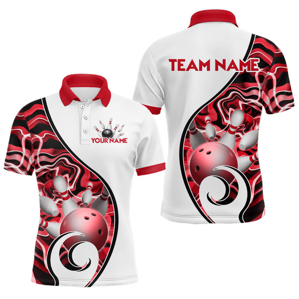 Maxcorners Custom Bowling Team Polo Shirts for Men - Personalized Abstract Bowling Jersey | Red LM0611