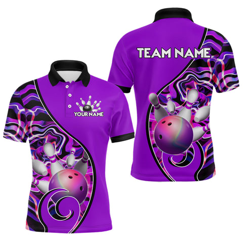 Maxcorners Custom Bowling Team Polo Shirts for Men - Personalized Abstract Colors Bowling Jersey - Purple MT0811