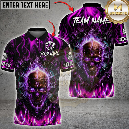 Maxcorners Darts Flaming Skull And Dartboard Red Fire Multicolor Customized Name, Team Name 3D Shirts