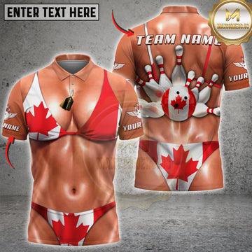 Maxcorners Bowling Canada Flag Sexy Bikini Body Bowling Pins Personalized Name 3D Unisex Shirt