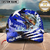 Maxcorners Fishing Blue Geometric Splash Personalized Name 3D Cap (12 Fish Species)