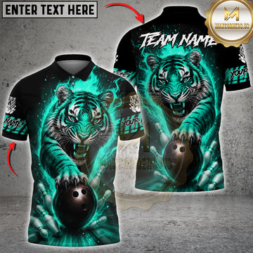 Maxcorners Bowling Fierce Tiger Fire Bowling Ball Design Multicolor Customized Name, Team Name 3D Shirts