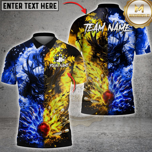 Maxcorners Bowling Fire & Ice Samurai Bowling Strike Multicolor Customized Name, Team Name 3D Shirts