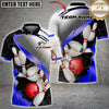 Maxcorners Bowling Bowling Ball And White Pins Blue Geometric Multicolor Customized Name, Team Name 3D Shirts