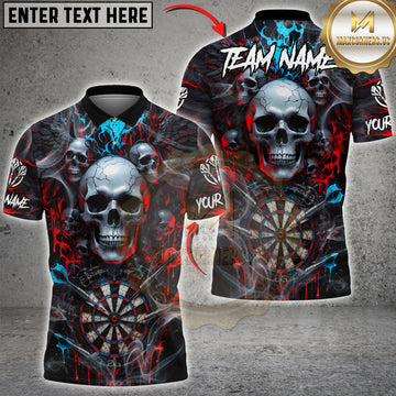 Maxcorners Darts Skull Wings Dartboard Red Cyan Graffiti Design Multicolor Customized Name, Team Name 3D Shirts