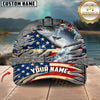 Maxcorners Fishing American Flag & Riveted Metal Pattern Personalized Name 3D Cap