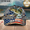 Maxcorners Fishing American Flag & Riveted Metal Pattern Personalized Name 3D Cap