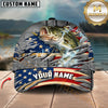 Maxcorners Fishing American Flag & Riveted Metal Pattern Personalized Name 3D Cap