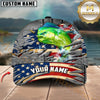 Maxcorners Fishing American Flag & Riveted Metal Pattern Personalized Name 3D Cap