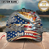 Maxcorners Fishing American Flag & Riveted Metal Pattern Personalized Name 3D Cap