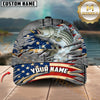 Maxcorners Fishing American Flag & Riveted Metal Pattern Personalized Name 3D Cap