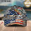 Maxcorners Fishing American Flag & Riveted Metal Pattern Personalized Name 3D Cap