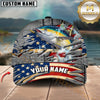 Maxcorners Fishing American Flag & Riveted Metal Pattern Personalized Name 3D Cap