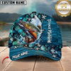 Maxcorners Jumping Fish & Blue Fish Scale Pattern Personalized Name 3D Cap