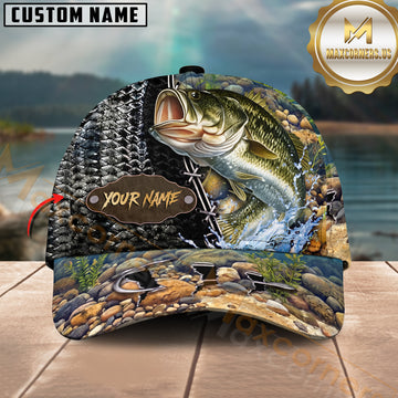 Maxcorners Fishing Snake Skin Stitched River Bed Rocks Water Splash Graphic Customized Name 3D Cap