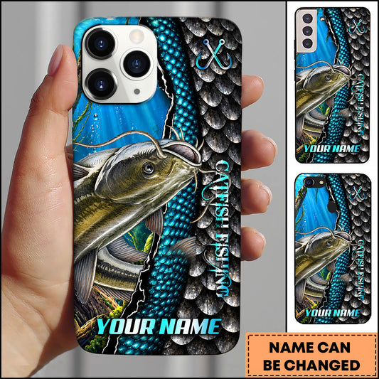 Maxcorners Fishing Underwater Fish Scales & Hooks Personalized Name 3D Phone Case