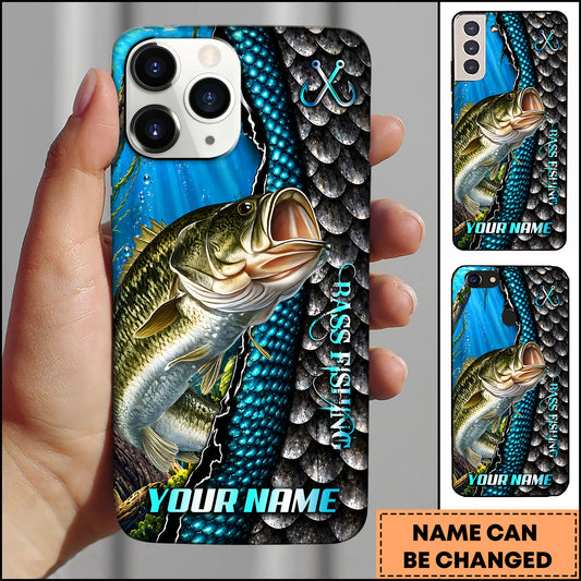 Maxcorners Fishing Underwater Fish Scales & Hooks Personalized Name 3D Phone Case