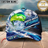 Maxcorners Fishing Ocean Boat Jumping Fish Water Splash Graphic Customized Name 3D Cap