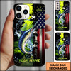 Maxcorners Fishing American Flag And Fishing Hooks Personalized Name 3D Phone Case (13 Fish Species)