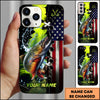Maxcorners Fishing American Flag And Fishing Hooks Personalized Name 3D Phone Case (13 Fish Species)