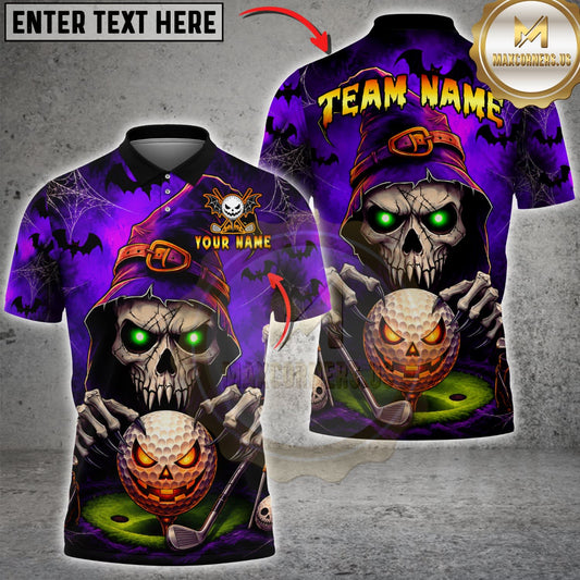 Maxcorners Golf Halloween Grim Reaper Jack-O’-Lantern Golf Ball Personalized Name 3D Unisex Shirt
