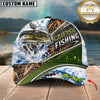 Maxcorners Fishing Jumping Fish Water Splash Reeds Heartbeat Line Graphic Artwork Customized Name 3D Cap