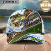 Maxcorners Fishing Jumping Fish Water Splash Reeds Heartbeat Line Graphic Artwork Customized Name 3D Cap