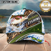 Maxcorners Fishing Jumping Fish Water Splash Reeds Heartbeat Line Graphic Artwork Customized Name 3D Cap