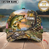 Maxcorners Fishing Bass Jumping, Sunset Nature Landscape Camo Pattern, Fishing Reel Heartbeat Line Customized Name 3D Cap