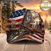 Maxcorners Hunting Patriotic American Flag, Forest Sunset Landscape Multi Animals Customized Name 3D Cap