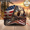 Maxcorners Hunting Patriotic American Flag, Forest Sunset Landscape Multi Animals Customized Name 3D Cap