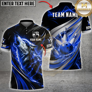 Maxcorners Bowling Howling Wolf Lightning Bowling Ball Design Multicolor Customized Name, Team Name 3D Shirts
