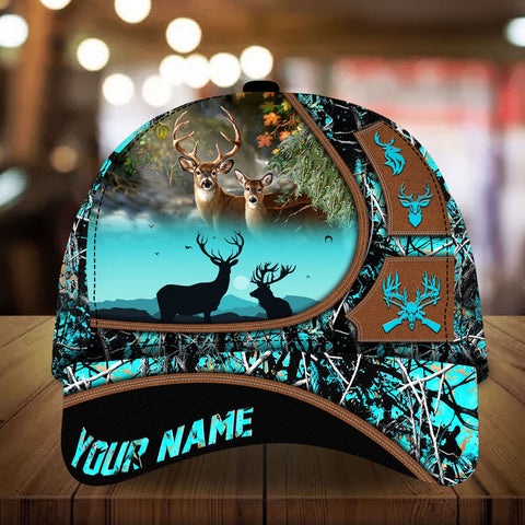 Maxcorners Flag Couple Deer Hunting Art Line Pattern Personalized Hats 3D Multicolored