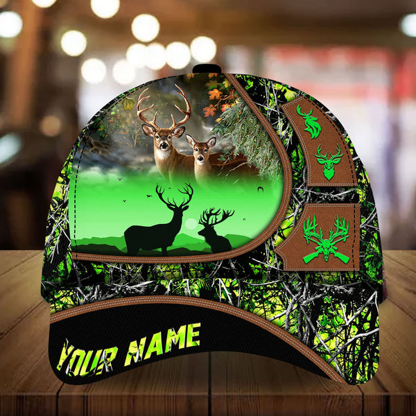 Maxcorners Flag Couple Deer Hunting Art Line Pattern Personalized Hats 3D Multicolored