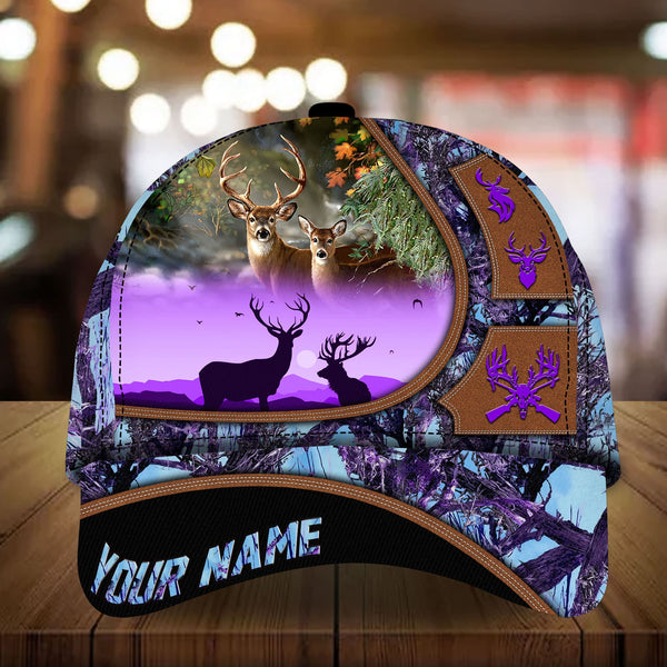 Maxcorners Flag Couple Deer Hunting Art Line Pattern Personalized Hats 3D Multicolored