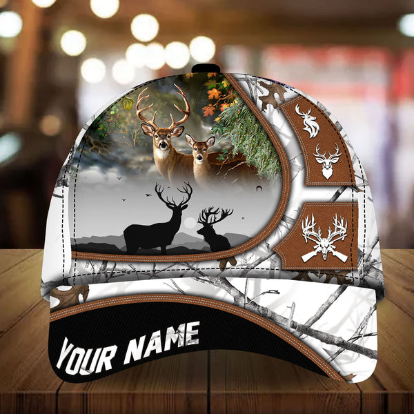 Maxcorners Flag Couple Deer Hunting Art Line Pattern Personalized Hats 3D Multicolored