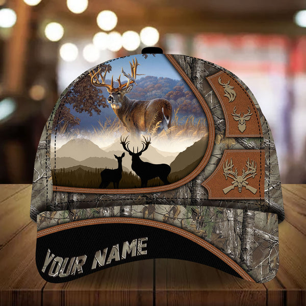 Maxcorners Flag Deer Hunting Art Leather Pattern Personalized Hats 3D Multicolored