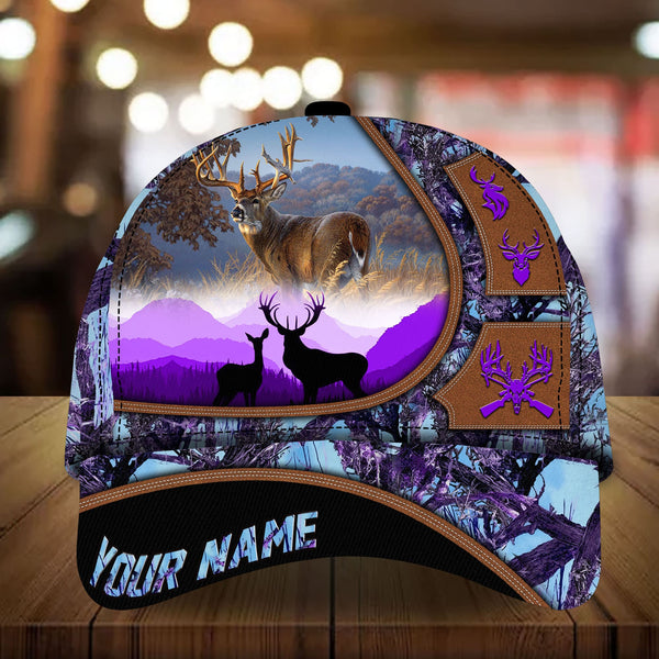 Maxcorners Flag Deer Hunting Art Leather Pattern Personalized Hats 3D Multicolored