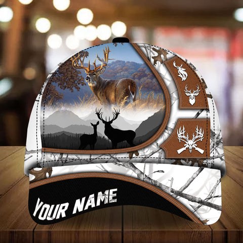 Maxcorners Flag Deer Hunting Art Leather Pattern Personalized Hats 3D Multicolored