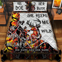 Maxcorners Personalized Name Couple Deer Hunting Quilt Bedding Set (Multi Color Options)
