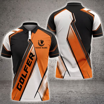 Maxcorners Orange Blitz 3D Golf Personalized Name Polo
