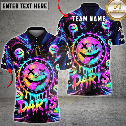 Maxcorners Darts Neon Smiley Dartboard Multicolor Customized Name, Team Name 3D Shirts
