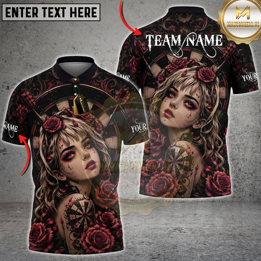 Maxcorners Darts Gothic Portrait And Rose Bloom Illustration Multicolor Customized Name, Team Name 3D Shirts