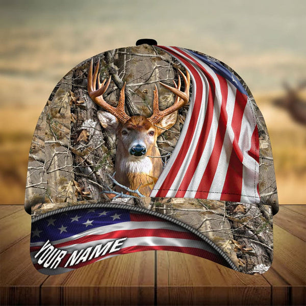 Maxcorners Premium Loralle US Flag Deer Hunting Camo Pattern 3D Multicolor Personalized Cap