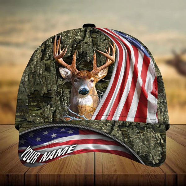 Maxcorners Premium Loralle US Flag Deer Hunting Camo Pattern 3D Multicolor Personalized Cap