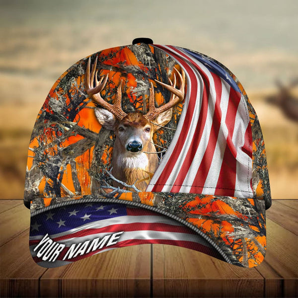 Maxcorners Premium Loralle US Flag Deer Hunting Camo Pattern 3D Multicolor Personalized Cap