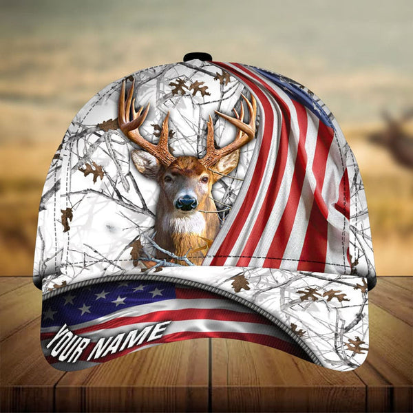 Maxcorners Premium Loralle US Flag Deer Hunting Camo Pattern 3D Multicolor Personalized Cap