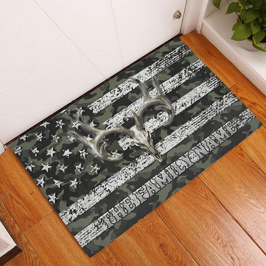 Maxcorners Personalized Hunting Rubber Doormat, Deer Hunting Deer Skull Camo Camouflage Welcome Doormat, Custom Name Indoor Outdoor Door Mat, Home Decor