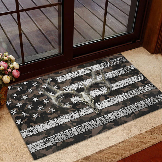 Maxcorners Personalized Hunting Rubber Doormat, Deer Hunting Brown Camo Camouflage Welcome Doormat, Custom Name Indoor Outdoor Door Mat, Home Decor